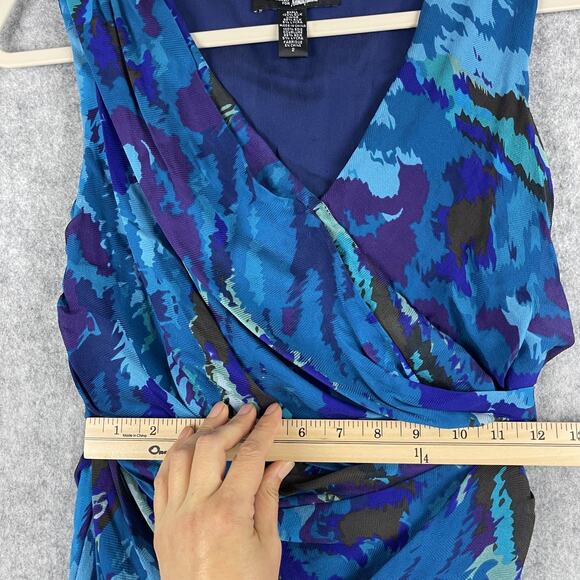 Diane Von Furstenberg Silk Dress Womens 2 Blue Faux Wrap Drapey Neiman DVF Y2K - Picture 5 of 16